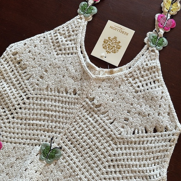Brand New Rebellion Again Cream Crochet Tank Top Boho Crop Butterfly Cotton - Picture 7 of 15